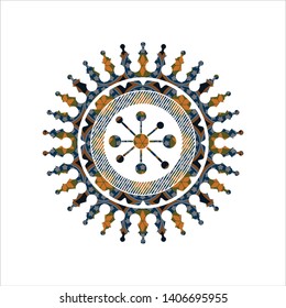 business network icon inside arabic badge. Arabesque decoration.