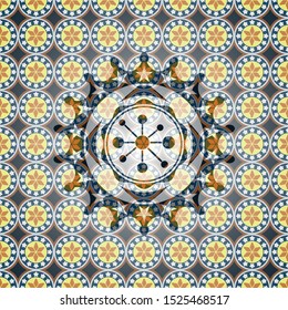 business network icon inside arabic badge. Arabesque decoration.