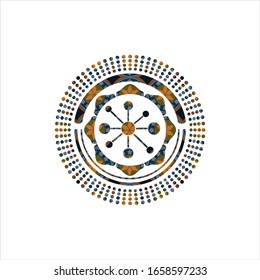 business network icon inside arabic badge. Arabesque decoration.