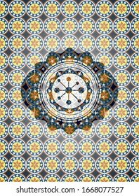 business network icon inside arabic style emblem. Arabesque decoration.