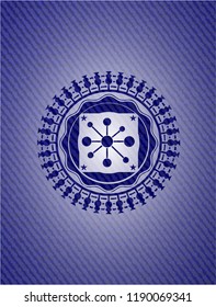 business network icon inside badge with jean texture