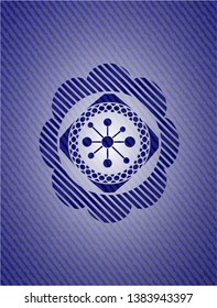 business network icon inside badge with denim texture