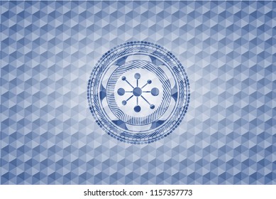 business network icon inside blue hexagon emblem.
