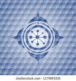 business network icon inside blue hexagon badge.
