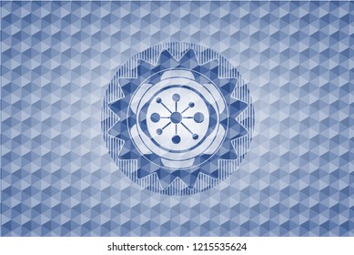 business network icon inside blue hexagon badge.
