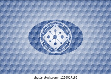 business network icon inside blue hexagon badge.