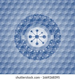 business network icon inside blue hexagon badge.