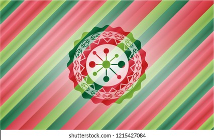 business network icon inside christmas colors emblem.