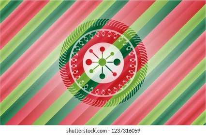 business network icon inside christmas colors badge.