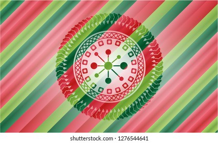 business network icon inside christmas emblem background.