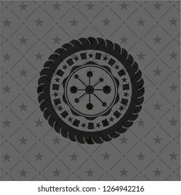 business network icon inside dark emblem