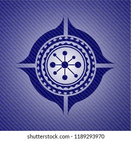 business network icon inside denim background