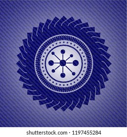 business network icon inside denim background