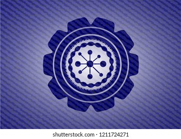 business network icon inside emblem with jean background
