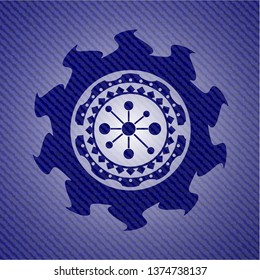 business network icon inside emblem with jean high quality background
