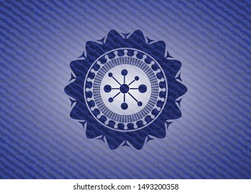 business network icon inside emblem with denim high quality background
