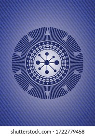 business network icon inside emblem with jean texture. 