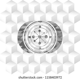 business network icon inside grey emblem. Retro with geometric cube white background