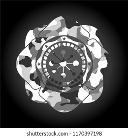 business network icon inside grey camo emblem