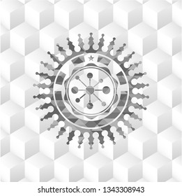 business network icon inside grey emblem. Vintage with geometric cube white background