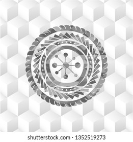 business network icon inside grey emblem with cube white background