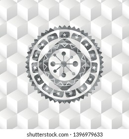 business network icon inside grey emblem. Vintage with geometric cube white background