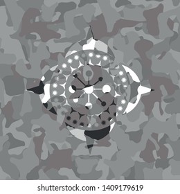 business network icon inside grey camo emblem