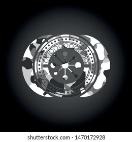 business network icon inside grey camo emblem