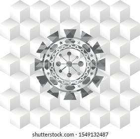 business network icon inside grey emblem. Vintage with geometric cube white background