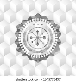 business network icon inside grey emblem. Vintage with geometric cube white background