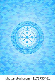 business network icon inside light blue emblem with mosaic ecological style background