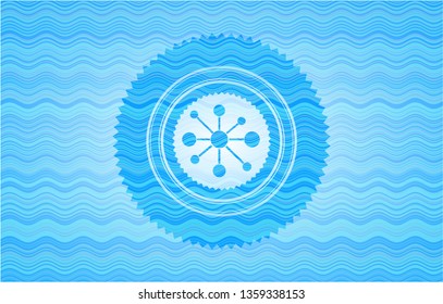 business network icon inside light blue water wave emblem background.