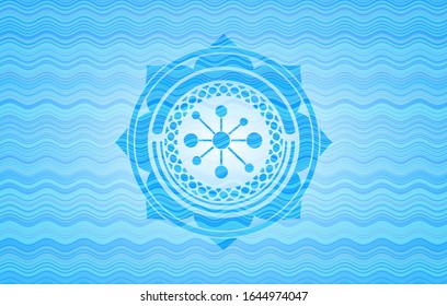 icono de red empresarial dentro del fondo del emblema de la ola azul claro.