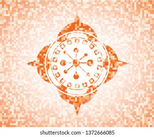 business network icon inside orange mosaic emblem