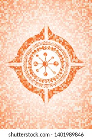 business network icon inside orange mosaic emblem with background