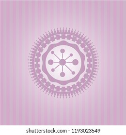 business network icon inside pink emblem. Retro