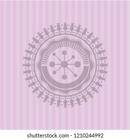 business network icon inside pink emblem. Retro