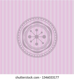 business network icon inside pink emblem. Vintage.