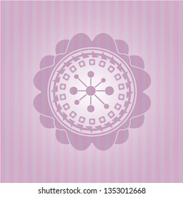 business network icon inside pink emblem. Vintage.