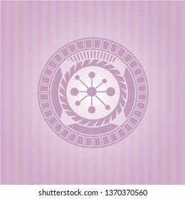 business network icon inside pink emblem. Retro