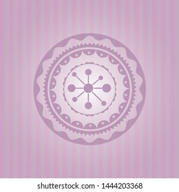 business network icon inside pink emblem. Vintage.