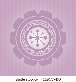 business network icon inside pink emblem. Vintage.