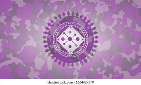 business network icon inside pink camouflage emblem