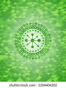 business network icon inside realistic green mosaic emblem