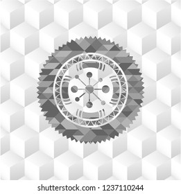 business network icon inside realistic grey emblem with geometric cube white background