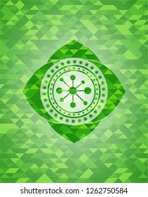 business network icon inside realistic green mosaic emblem