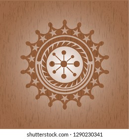 business network icon inside realistic wooden emblem