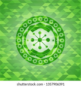 business network icon inside realistic green mosaic emblem