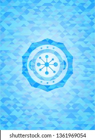 business network icon inside realistic light blue mosaic emblem
