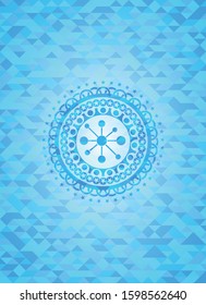 business network icon inside realistic sky blue mosaic emblem